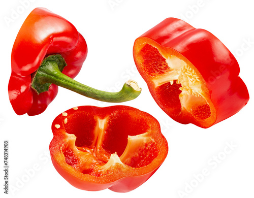 red bell peppers isolated on the white background. Clipping path