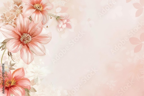 Elegant floral banner on a light pink background Perfect for wedding invitations Mother s day Or women s day celebrations Featuring spring flowers and ample copy space