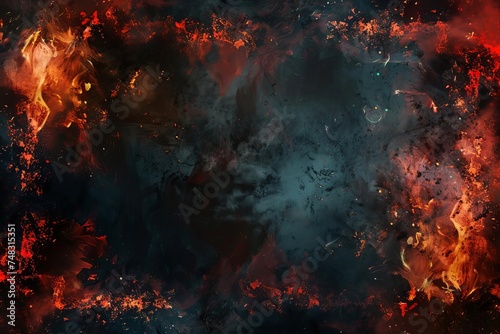 Explosive border design with smokey effects and fiery colors for dynamic visuals