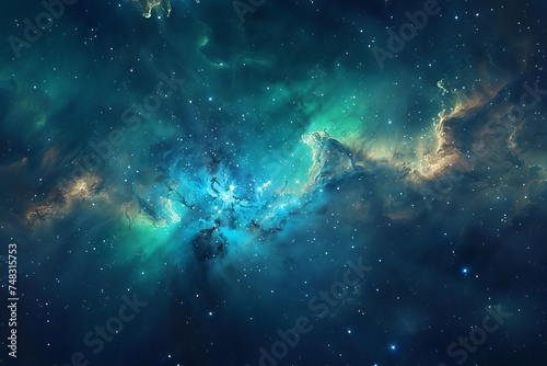 Galaxy nebula with vibrant blue and green hues Interstellar cloud photo