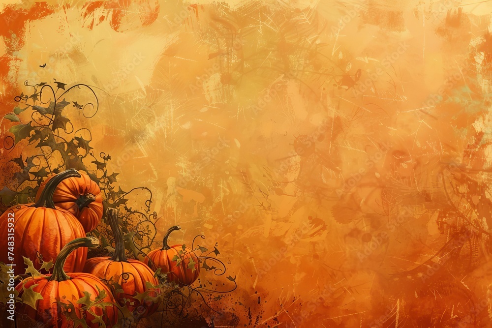 Halloween pumpkin patch background with ample space for text Ideal for festive promotions and seasonal greetings - obrazy, fototapety, plakaty 