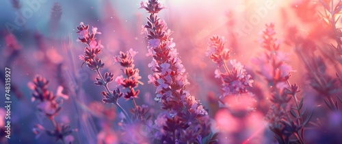 colorful grass in the lawn in the rays of the sunset