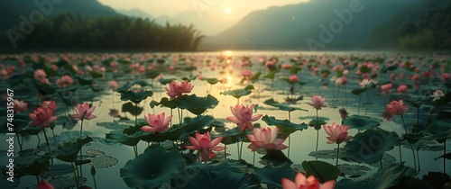 meditation zen on colourful backgroundPink shawls are brought to the water fr...