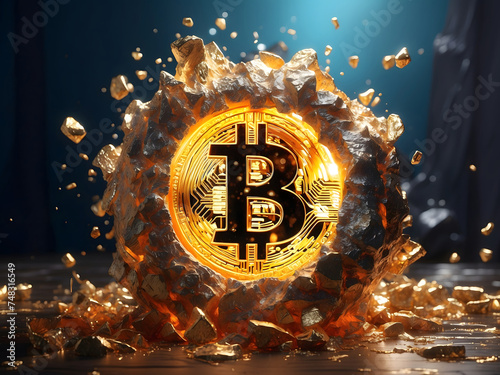 Explosive breaking of Bitcoin design, representing BTC halving design.