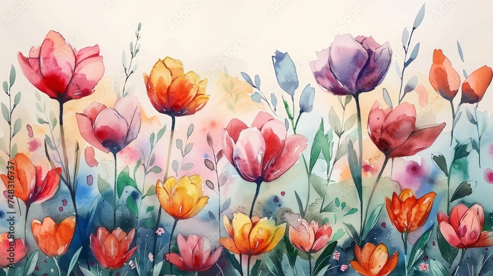Easter Watercolor Flowers with Central Empty Space for Styling Generative AI