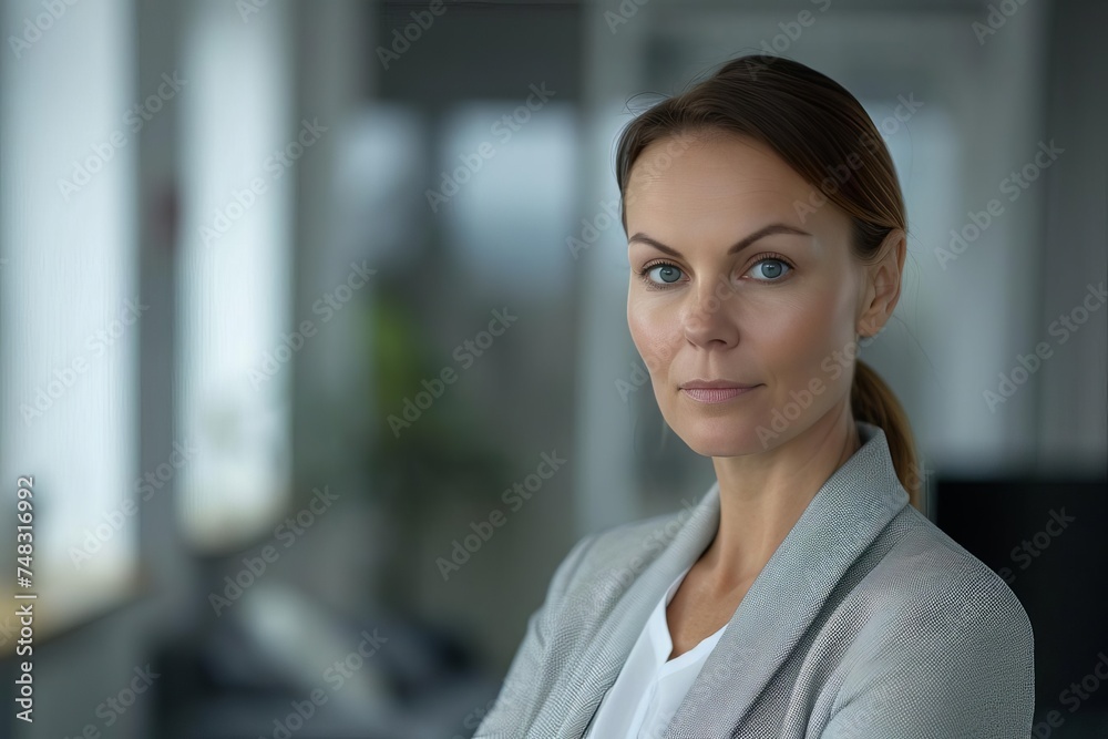 Modern office portrait Confident businesswoman with a determined expression Modern office portrait Confident businesswoman with a determined expression