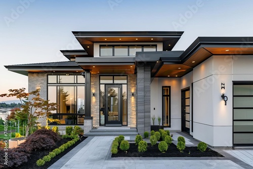 Modern home with welcoming entrance and key in the door Symbolizing new beginnings Home ownership And the dream of a personal space.