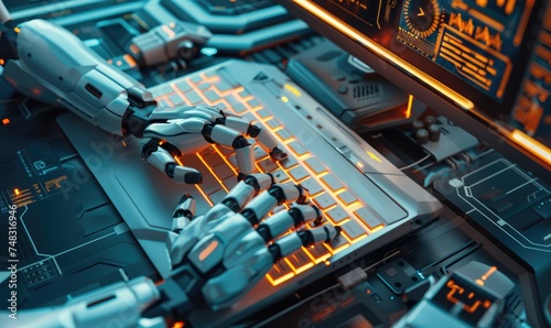 Futuristic AI robot hands t...