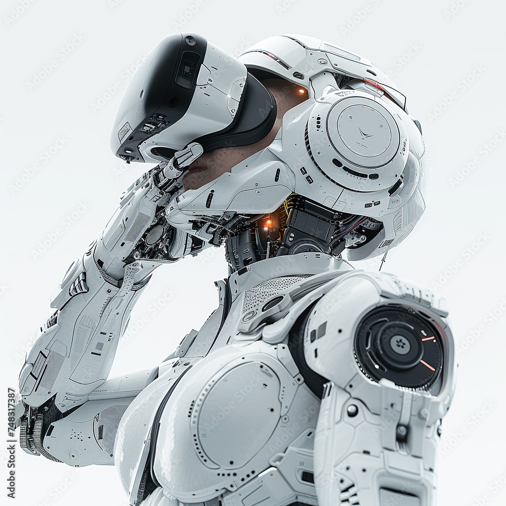 Fictional portrait humanoid robot on white background. Cyborg woman's head entangled in network of wires, sensors and electronic impulses. Artificial intelligence, science fiction. Fictional portrait humanoid robot on white background. Cyborg woman's head entangled in network of wires, sensors and electronic impulses. Artificial intelligence, science fiction.