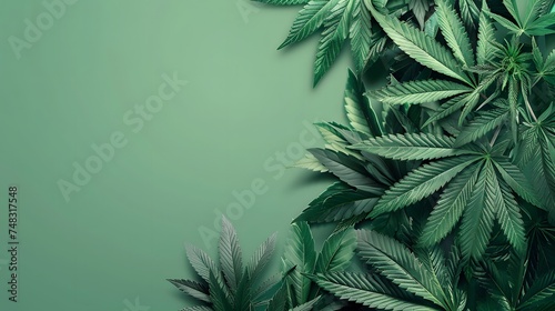 Cannabis leaves (Cannabis sativa Subsp. sativa) on green background, growing medical marijuan with clipping path. photo