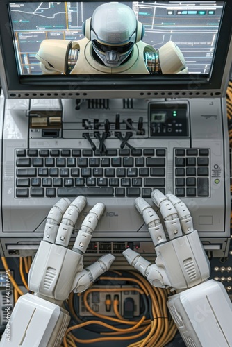 Futuristic AI robot hands t...