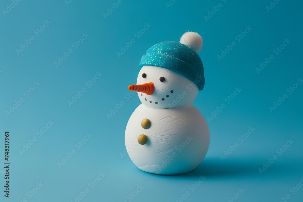 Snowman bringing joy and festive spirit on a bright blue background Symbolizing the fun and magic of the winter season Snowman bringing joy and festive spirit on a bright blue background Symbolizing the fun and magic of the winter season