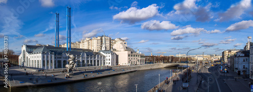 Bolotnaya Embankment in Moscow. GES-2 power station and Udarnik cinema.