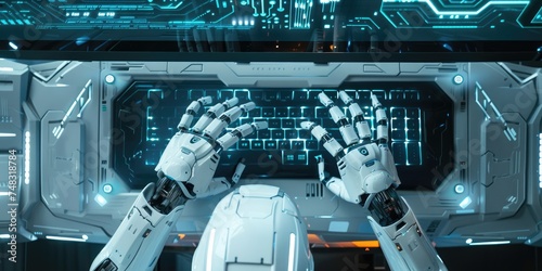 Futuristic AI robot hands t...