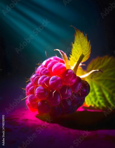 Ripe raspberry on a dark background. Close-up. Selective focus.