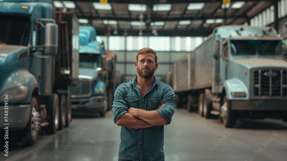 Transport Unternehmer stehend vor seinem Fuhrpark Transport Unternehmer stehend vor seinem Fuhrpark