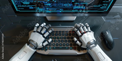 Futuristic AI robot hands t...