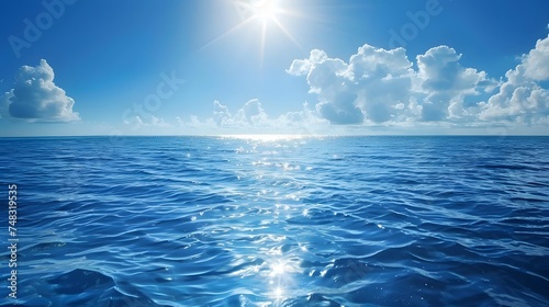 Tranquil sea water surface on a sunny day  Underwater sea in sunlight  tropical blue ocean underwater background