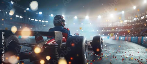 car driver celebrating the win in a race photo