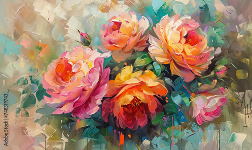 Fototapeta Naklejka Na Ścianę i Meble -  abstract colorful oil painting of vibrant flowers in bloom