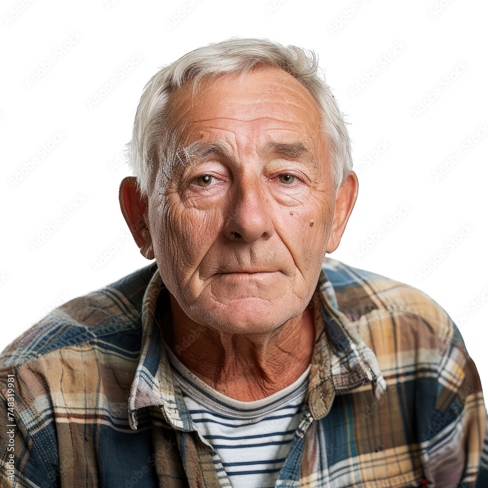 Resolute Senior Man in Plaid Shirt with Striped Undershirt Transparent PNG Resolute Senior Man in Plaid Shirt with Striped Undershirt Transparent PNG