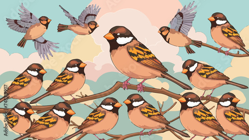 Discover the Elegance of Sparrows: Vector Illustrations Showcasing the Graceful Beauty of These Charming Birds.  © Hogr
