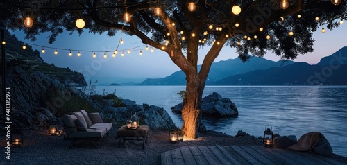 lights glowing on a tree with a string of bulbs