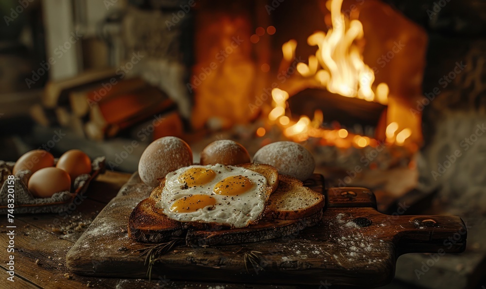 on an open fire with toast and eggs