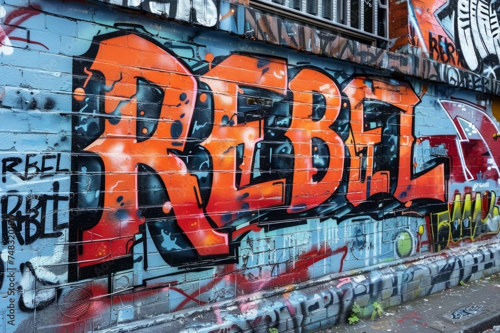 Naklejka premium Rebel's Graffiti Art on Urban Street Generative AI