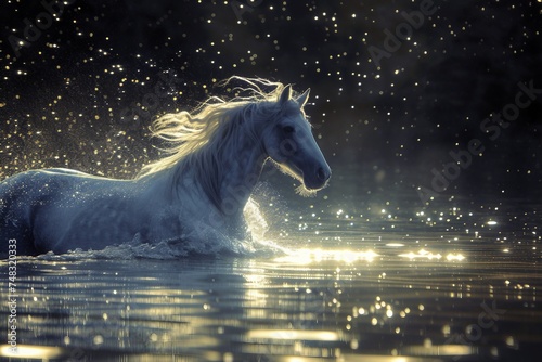 Spirit of the Lake: Mystical Horse in Tranquil Waters © Zahreen