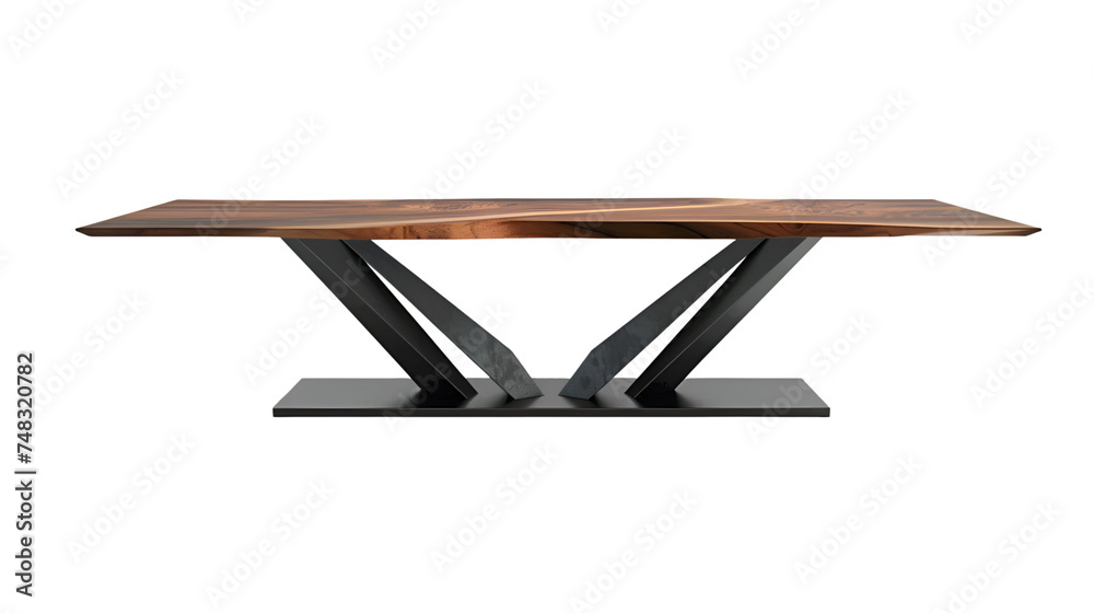 Wood and metal table boasting a chic ultra design, showcased, transparent background