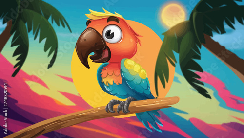 Explore the Vibrant World of Parrots  Flat Vector Illustration Offering Colorful Depictions of These Beautiful Birds.  