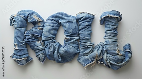 Denim Fabric Style: Roll of Blue Denim Cut Out on White Background Generative AI