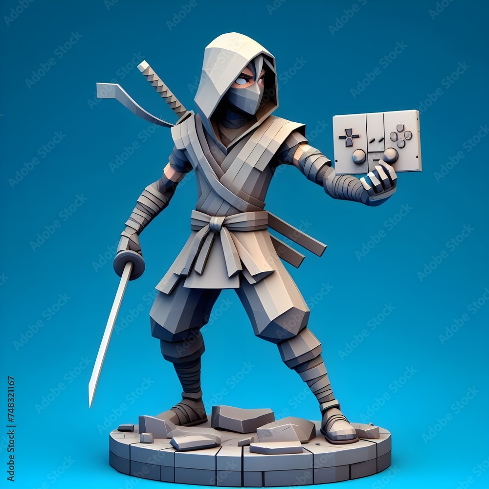 Naklejka premium Animated Ninja with Game Controller