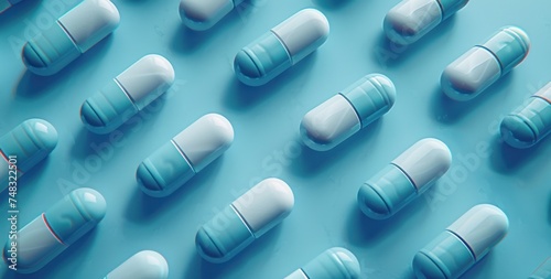 pills and tablets on a blue background