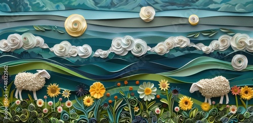 sheep in flower field painting