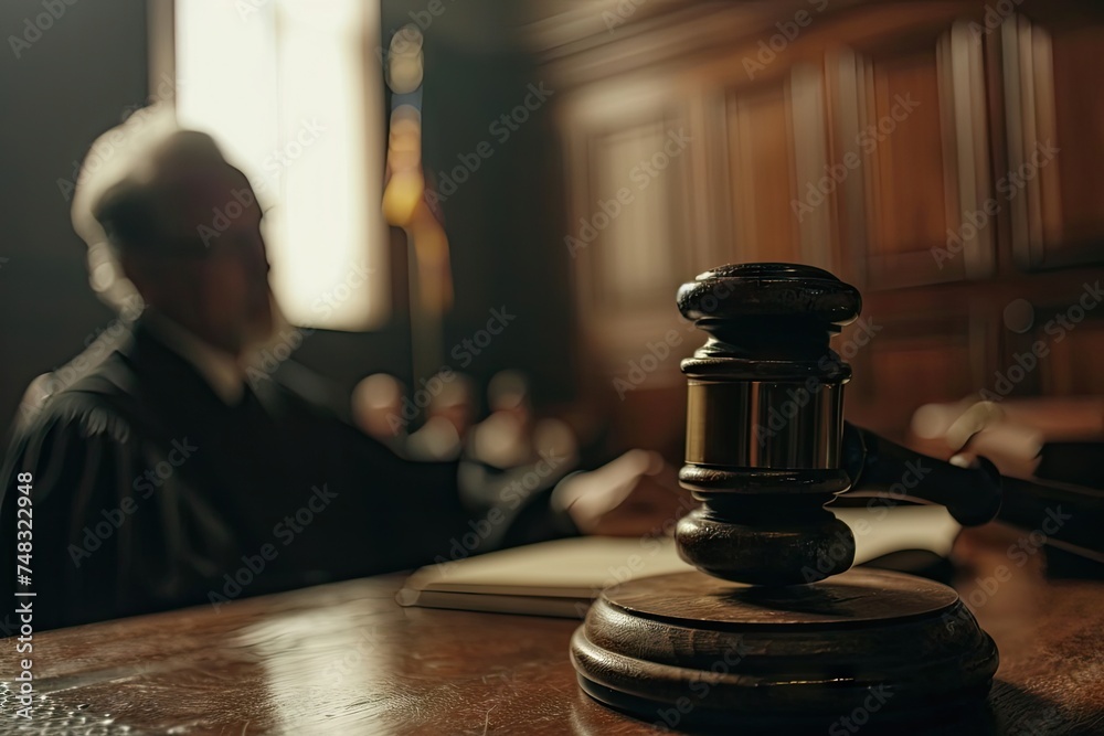 Judge's Hammer Close-Up, Verdict Concept, Justice Symbol, Traditional Judge Hammer on Court Table Judge's Hammer Close-Up, Verdict Concept, Justice Symbol, Traditional Judge Hammer on Court Table