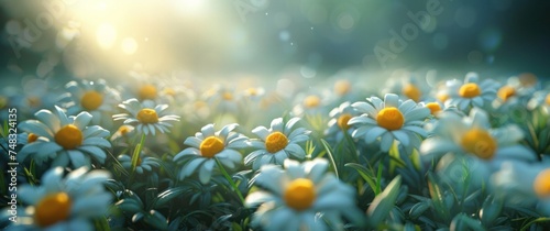 yellow and white daisies blooming in the wild in a beautiful meadow