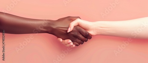 two black and white people are doing handshaking with hands behind