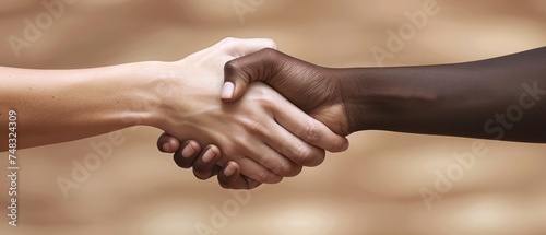 two black and white people are doing handshaking with hands behind