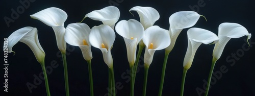 white calla lillies in a black background