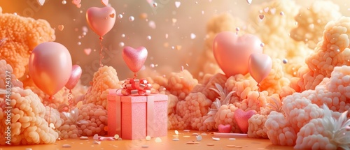 valentine's day image including a pink box, balloons, hearts and gift