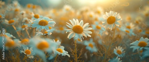yellow and white daisies blooming in the wild in a beautiful meadow