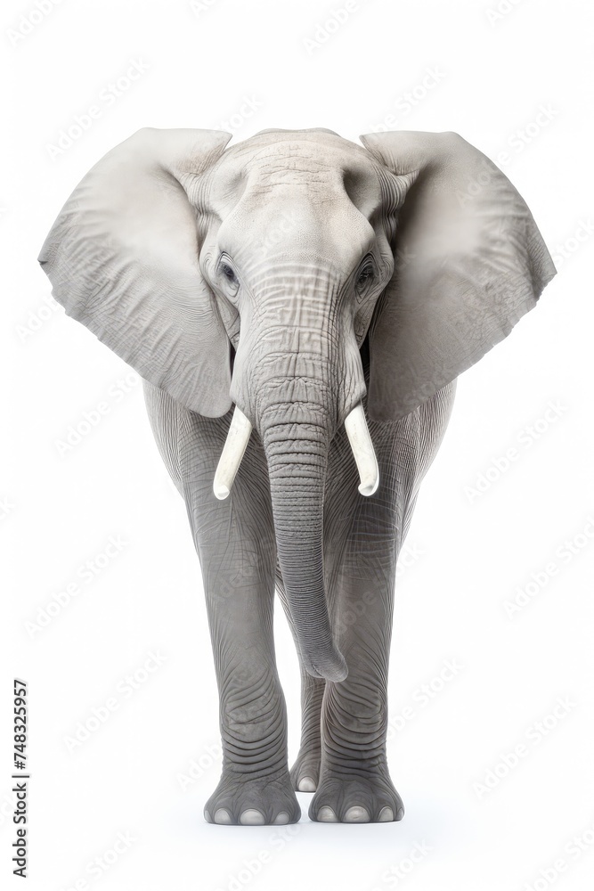 Fototapeta premium African Elephant Isolated, Big Africa Animal, Gray Elephant on White Background