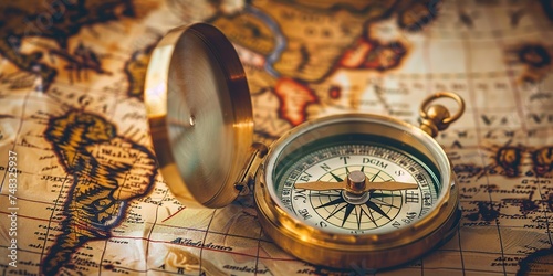 vintage compass and an old world map