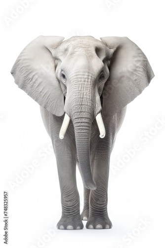 African Elephant Isolated  Big Africa Animal  Gray Elephant on White Background