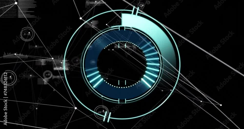 Animation of network of connections with data processing and scope scanning Animation of network of connections with data processing and scope scanning