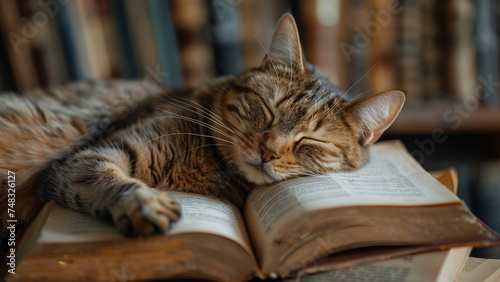 Cat lying on a book With Generative AI