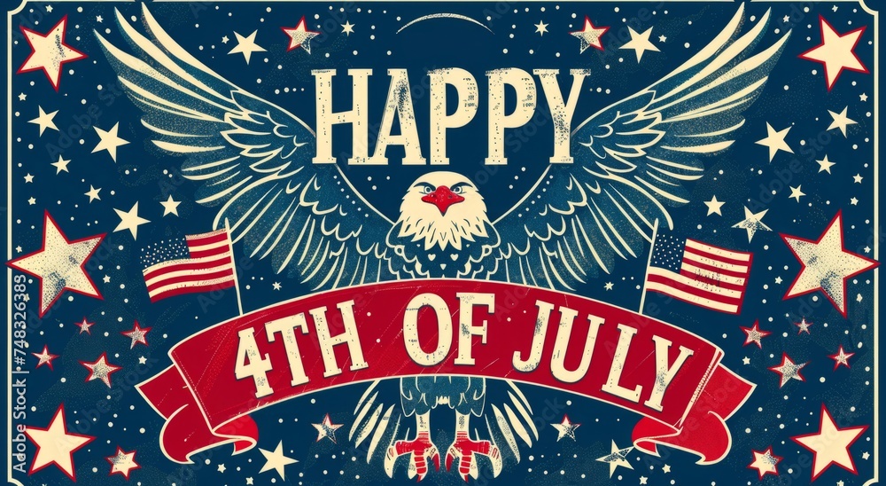 HAPPY 4TH OF JULY fourth of july eagle and stars Generative AI - obrazy, fototapety, plakaty 