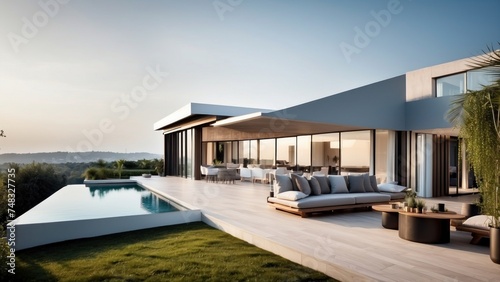 Modern villa with a rooftop terrace  providing panoramic views and an ideal space for outdoor entertainment